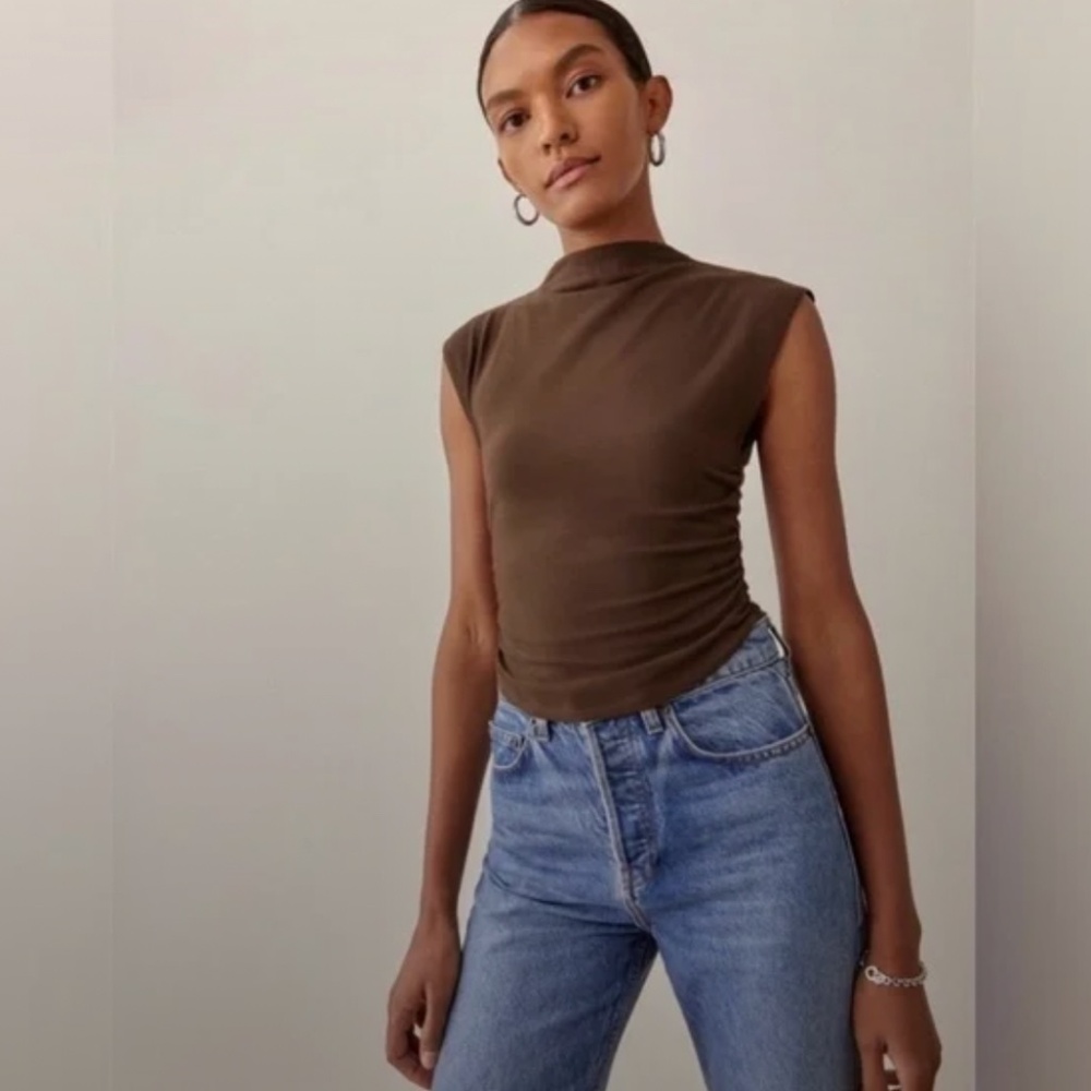 Reformation Brown Sleeveless Mock Neck Tank